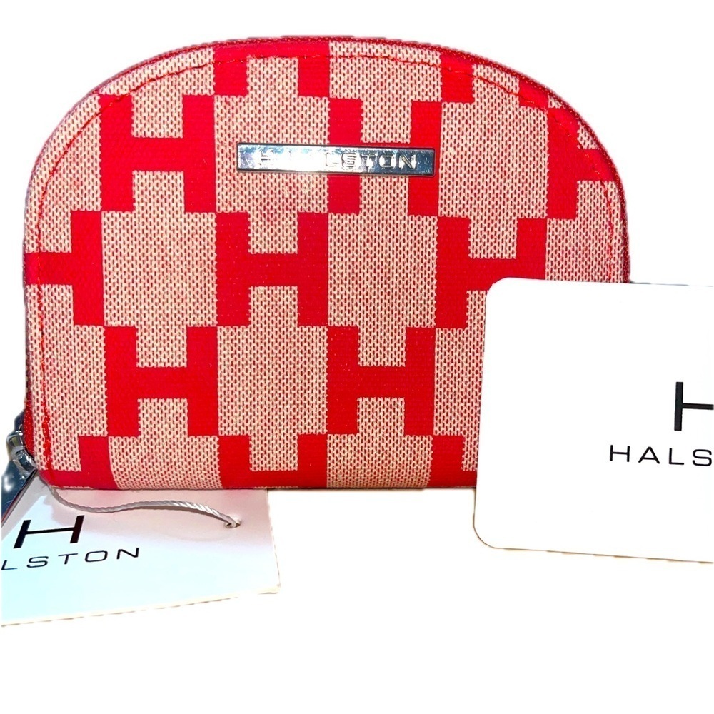 NWT Halston Heritage Red Zip Dome Patterned Pouch